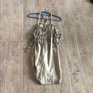Nude fringe suede-dress
